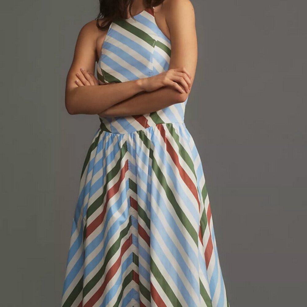 Anthropologie Maeve Halter Midi Striped Sundress Size Large